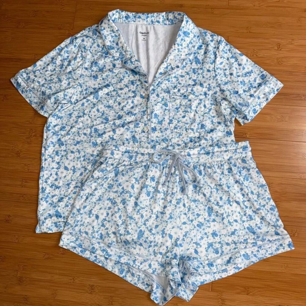 Gap Body Blue Floral Pajama Short Set Womens M